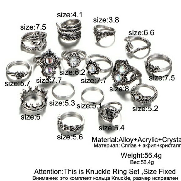 Boho Chic  16pcs Opals Silver Knuckle Midi Rings - Picture 5 of 8